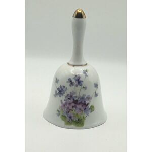 Vintage Porcelain Dinner Bell Purple Violets Floral Gold Trim Ceramic 4.75"READ: